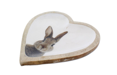 Dekoteller - Herz mit Hase - braun/weiß - ca. 25,5 x 24,5 x 2,5 cm