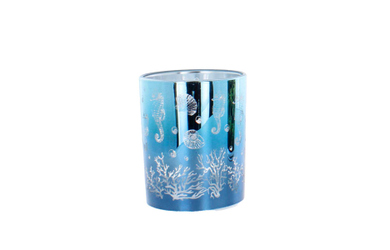 Teelichtglas Ozean - blau/silber - ca. 7 x 8 cm