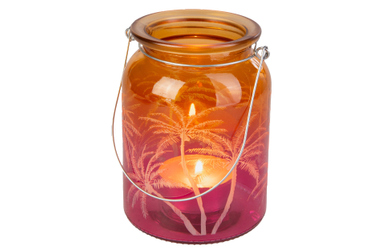 Windlicht - Palmen - pink/orange - ca. 11 x 14,5 cm