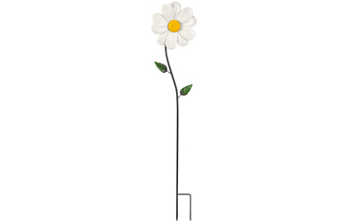 Pflanzenstecker Blume mit Windrad weiß/grün/gelb - ca. 21,5 x 4,5 x 96 cm