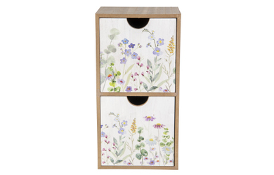 Schubladenbox Blumen - weiß/braun/bunt - ca. 13,5 x 10,5 x 26 cm