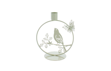 Kerzenständer - Vogel in Kreis - grün - ca. 12,5 x 8 x 15 cm