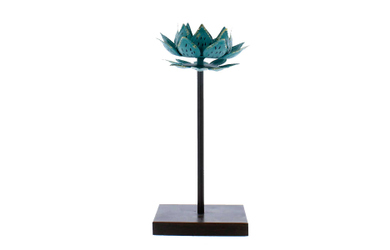 Teelichthalter in Blumenform - grün/schwarz - ca. 11 x 10 x 24,5 cm