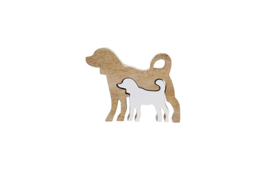 Hundefigur 2-teilig - braun/weiß - ca. 14 x 2,5 x 11 cm