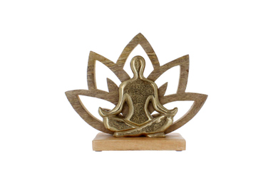 Standdeko - Lotusblüte mit Yogafigur - gold/braun - ca. 25 x 8 x 20,5 cm