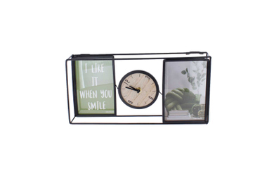 Doppelbilderrahmen mit Uhr - schwarz/braun - ca. 32 x 5 x 16 cm