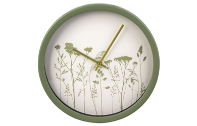 Wanduhr Blumen - weiß/mint - ca. 30 x 4 cm