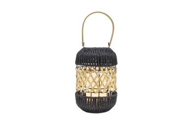 Laterne mit LED - schwarz/braun - ca. 16,5 x 24,5 cm