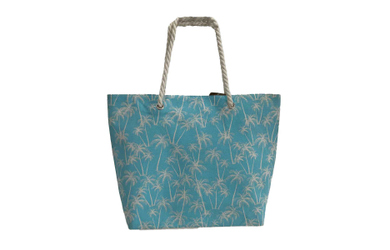Strandtasche mit Palmen - ca. 38 x 14 x 38 cm - hellblau