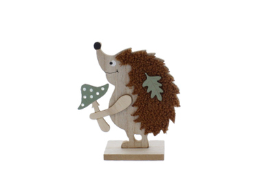 Igel mit grünem Pilz - Holz - ca. 12,5x5x15,5 cm 