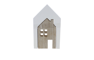 Standdeko - Puzzlehaus - braun/weiß - ca. 12 x 2 x 20 cm