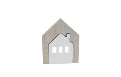 Standdeko - Puzzlehaus - braun/weiß - ca. 12 x 2 x 15 cm
