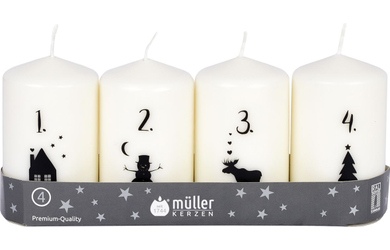 Adventskerzen mit Zahlen - weiß - 4-er Set - ø ca. 9 cm