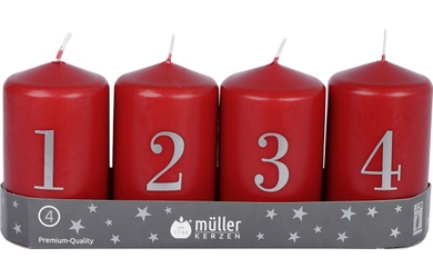 Adventskerzen mit Zahlen - rot - 4-er Set - ø ca. 9 cm