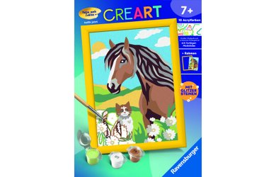 Malen nach Zahlen - CREART® - Pferd mit Kätzchen