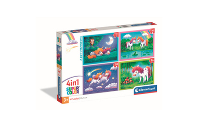Kinderpuzzle Set 4in1 - Ein Tag mit Einhörnern - 12+16+20+24 Teile Supercolor
