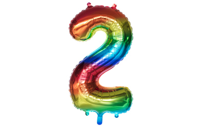 Folienballon - Zahl 2 - Regenbogenfarben - ca. 86 cm