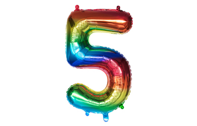 Folienballon - Zahl 5 - Regenbogenfarben - ca. 86 cm