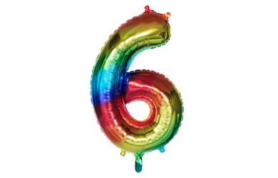 Folienballon - Zahl 6 - Regenbogenfarben - ca. 86 cm