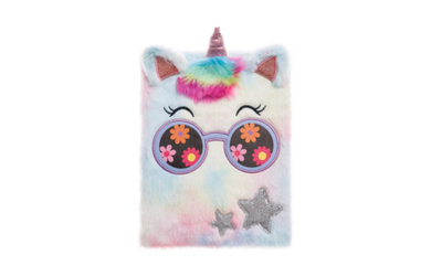 Skizzenbuch mit Fell und Stickerei - Einhorn 