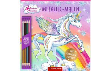Einhorn Paradies - Metallic Malen - Malblock mit Stiften 