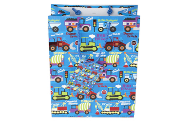 Geschenktasche - Baufahrzeuge - ca. 26 x 12,7 x 32,5 cm 