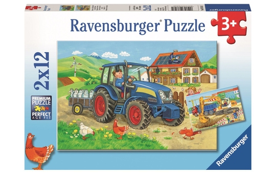 Puzzle-Box - Baustelle und Bauernhof - 2x 12 Teile 
