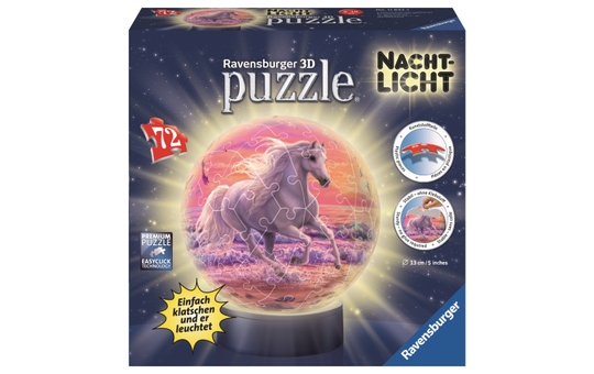 3D Puzzle-Ball - Pferde am Strand - Nachtlicht - 72 Teile 