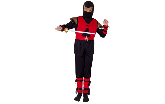 Kostüm - Ninja, rot/schwarz - für Kinder - 3-teilig 