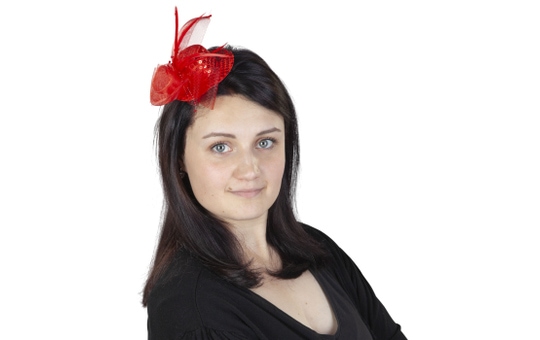 Mini-Hut - mit Pailetten, Tüll und Federn - rot 