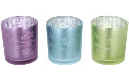 Teelichtglas - Blumen - 7,5 x 7,5 x 8 cm - 1 Stück 