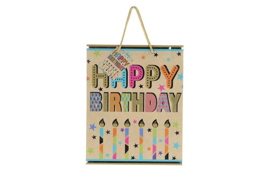 Geschenktasche - Happy Birthday Kerzen - ca. 26 x 32,4 x 12,7 cm 