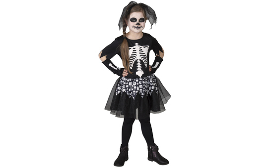 Kostüm - Skelett-Mädchen - für Kinder - 3-teilig - verschiedene Größen 