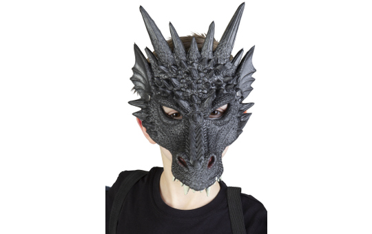Halloweenmaske - Drache - für Kinder - schwarz 