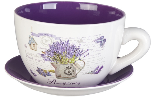 Pflanzgefäß - Tasse mit Lavendel - aus Keramik - verschiedene Größen 