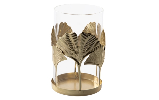 Teelichtglas - Blätter - ca. 9 x 15 cm 