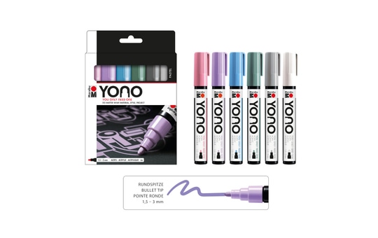 Marabu YONO - Acryl-Marker-Set Pastell - 6 x 1,5-3 mm 