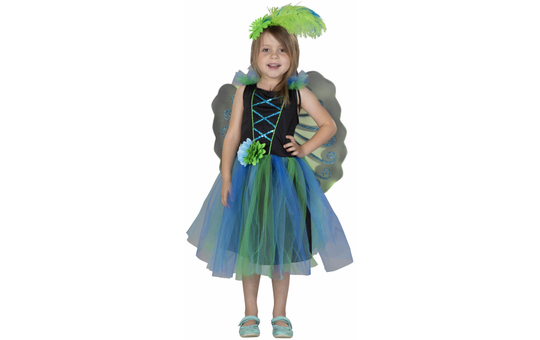 Kostüm - Pfauenfee - für Kinder - 3-teilig - Größe 122/128