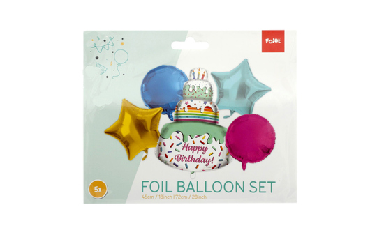 Folienballon-Set - Geburtstagstorte - 5-teilig 