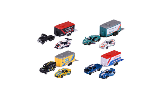 Majorette Race Trailer Set - 2 Voitures + 1 Remorque Sport Automobile (19cm) - Jouet Enfant 3 Ans