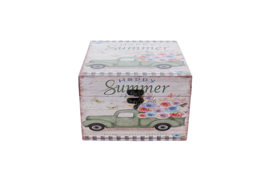Truhe - Happy Summer weiß/rosa/mint - ca. 18 x 18 x 12 cm 