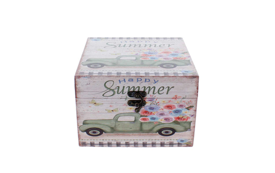 Truhe - Happy Summer weiß/rosa/mint - ca. 14 x 14 x 10 cm 