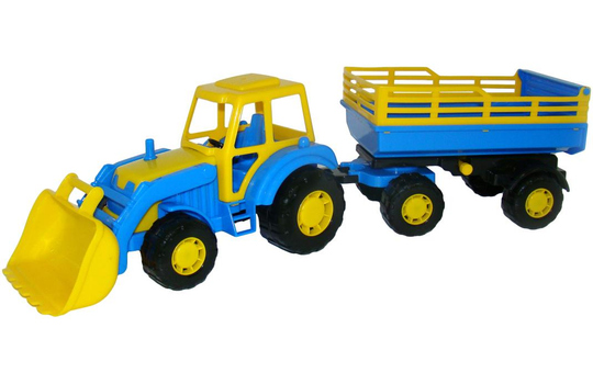 Traktor mit Frontlader und Anhänger blau/gelb oder grün/gelb 