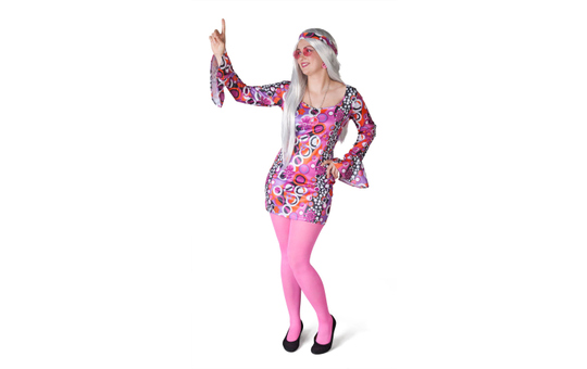 Hippie Kleid Erwachsenenkostüm lila- pink, 2-teilig 