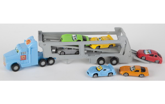 Autotransporter mit Freilauf - inkl. 6 Fahrzeuge - 32x9x5 cm - 1 Stück 