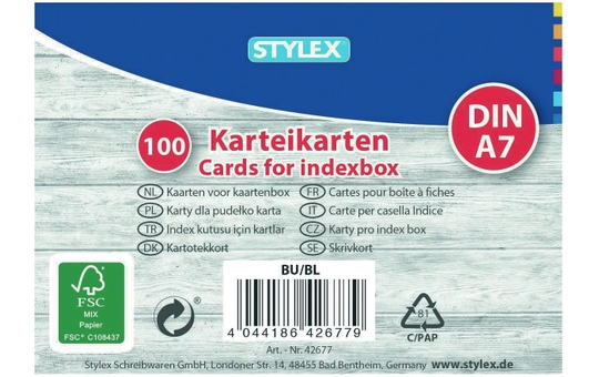 Stylex - 100 Karteikarten - DIN A7 