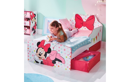 Minnie Mouse - Kinderbett mit Stauraum - weiß gepunktet - ca. 70 x 140 cm 
