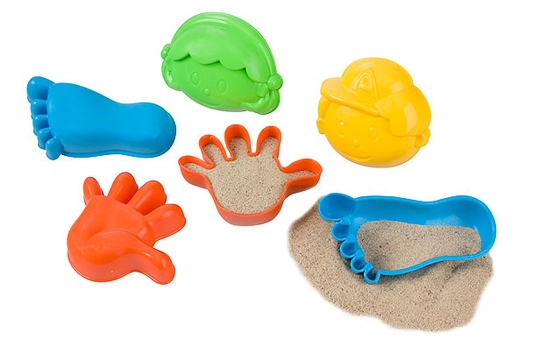 6 Sandformen - Füsse, Hände, Gesichter 