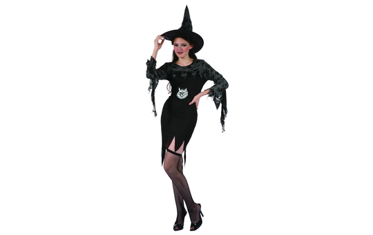 Kostüm Hexe schwarz mit Hut für Erwachsene 