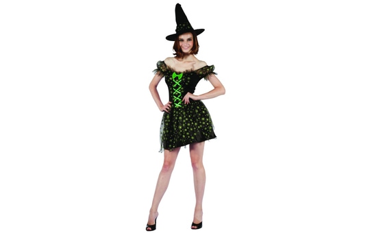 Hexe grün/schwarz - Kostüm für Erwachsene - in drei Größen erhältlich 